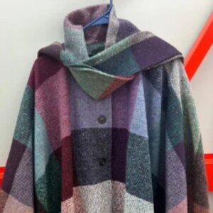 John Malloy dongal tweed Colorful Plaid Wool cape/Coat OS